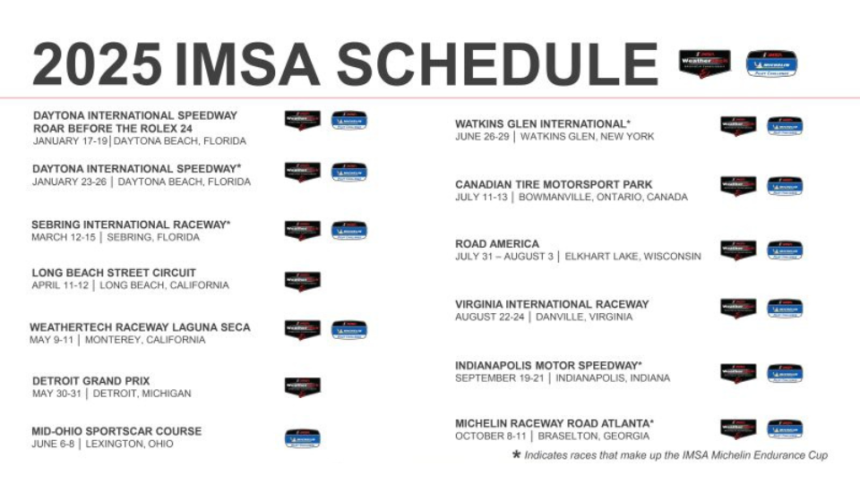 IMSA Announces 2025 Schedules for WeatherTech Championship, Michelin Pilot Challenge
