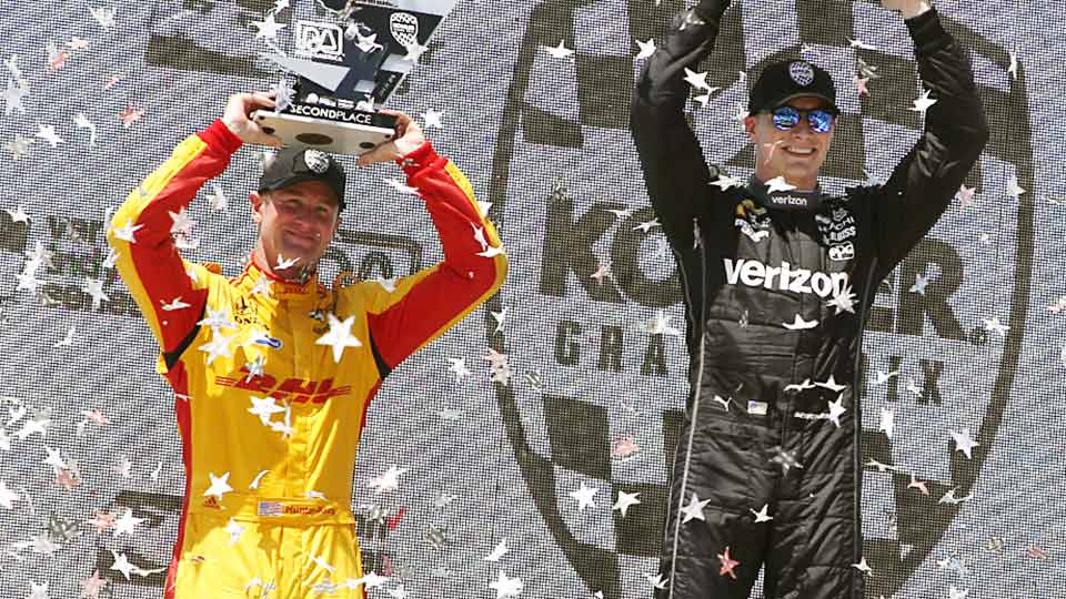 Ryan Hunter-Reay and Josef Newgarden on the podium