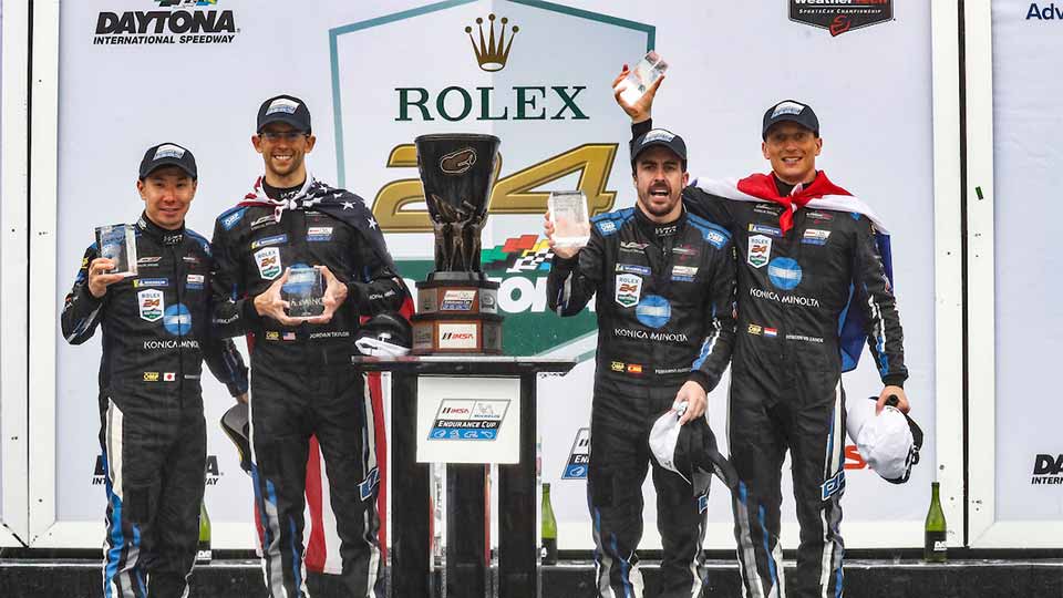 No. 10 Konica Minolta Cadillac DPi-V.R team on the podium